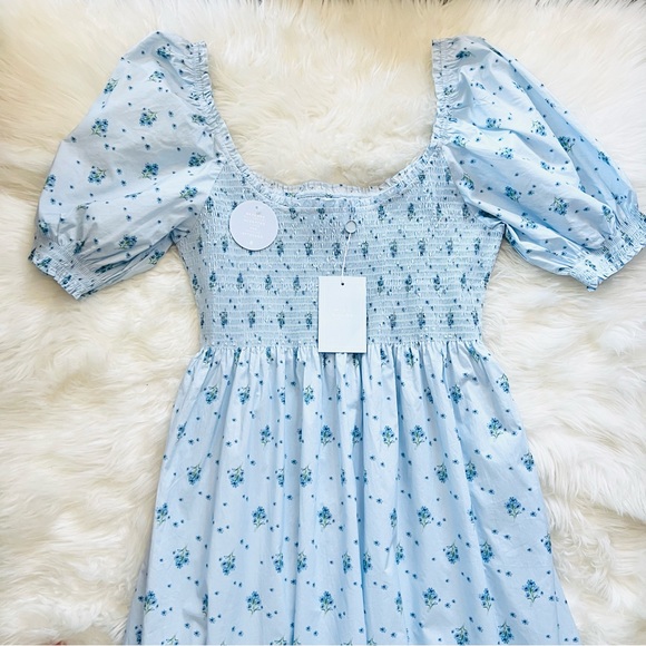 New! HILL HOUSE The Louisa Nap Midi Dress in Blue Ditsy - Picture 7 of 14